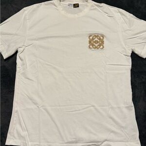Luxury Loewe Short Sleeve White Tee with Gold Emblem